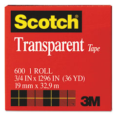 Transparent Tape, 1" Core, 0.75" x 36 yds, Transparent