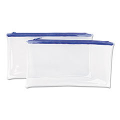 Zippered Wallets/Cases, Transparent Plastic, 11 x 6, Clear/Blue, 2/Pack