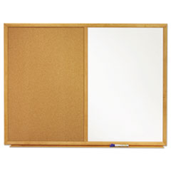 Bulletin/Dry-Erase Board, Melamine/Cork, 48 x 36, Brown/White Surface, Oak Finish Frame