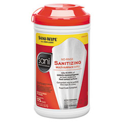 No-Rinse Sanitizing Multi-Surface Wipes, Unscented, White, 175/Container, 6/Carton