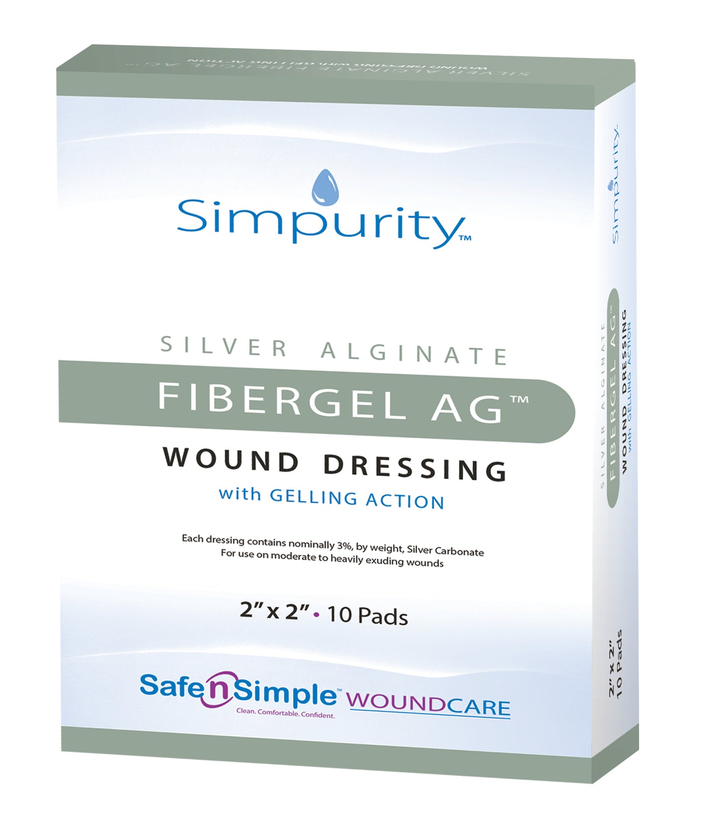 Silver Fibergel 2" x 2" - Special Gel Forming High Absorption Dressing - 10 Pads/Box - Sterilized