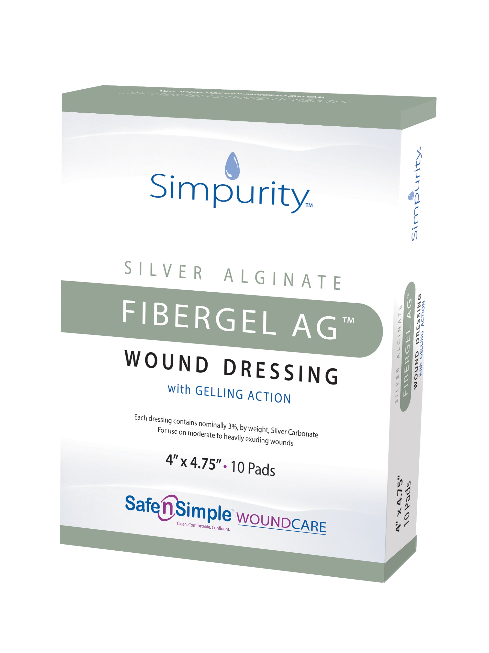 Silver Fibergel 4" x 4.75" - Special Gel Forming High Absorption Dressing - 10 Pads/Box - Sterilized