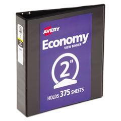 Economy View Binder with Round Rings , 3 Rings, 2" Capacity, 11 x 8.5, Black, (5730)