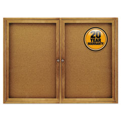 Enclosed Indoor Cork Bulletin Board with Two Hinged Doors, 48 x 36, Tan Surface, Oak Fiberboard Frame