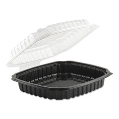 Culinary Basics Microwavable Container, 36 oz, 9 x 9 x 2.5, Clear/Black, Plastic, 100/Carton