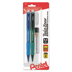 Twist-Erase EXPRESS Mechanical Pencils with Tube of Leads/Eraser, 0.5 mm, HB (#2), Black Lead, (2) Assorted Barrel Colors