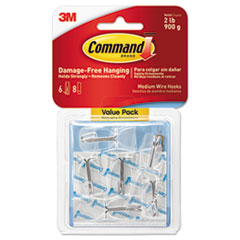 Clear Hooks and Strips, Medium, Plastic, 2 lb Capacity, 6 Hooks and 8 Strips/Pack