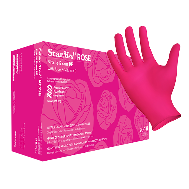 Starmed Rose Nitrile Exam Powder Free Textured w/Aloe & E, XS