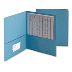 Two-Pocket Folder, Embossed Leather Grain Paper, 100-Sheet Capacity, 11 x 8.5, Blue, 25/Box