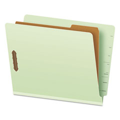 End Tab Classification Folders, 1.75" Expansion, 1 Divider, 4 Fasteners, Letter Size, Pale Green Exterior, 10/Box