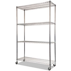 NSF Certified 4-Shelf Wire Shelving Kit with Casters, 48w x 18d x 72h, Silver