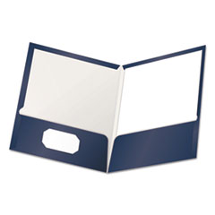 High Gloss Laminated Paperboard Folder, 100-Sheet Capacity, 11 x 8.5, Navy, 25/Box