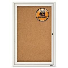 Enclosed Indoor Cork Bulletin Board with One Hinged Door, 24 x 36, Tan Surface, Silver Aluminum Frame