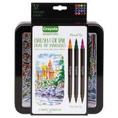 Brush and Detail Dual Ended Markers, Extra-Fine Brush/Bullet Tips, Assorted Colors, 16/Set