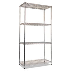 NSF Certified Industrial Four-Shelf Wire Shelving Kit, 36w x 18d x 72h, Silver