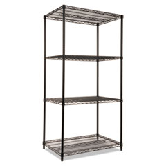 NSF Certified Industrial Four-Shelf Wire Shelving Kit, 36w x 24d x 72h, Black