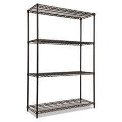 NSF Certified Industrial Four-Shelf Wire Shelving Kit, 48w x 18d x 72h, Black