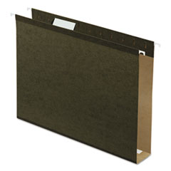 Extra Capacity Reinforced Hanging File Folders with Box Bottom, 2" Capacity, Letter Size, 1/5-Cut Tabs, Green, 25/Box