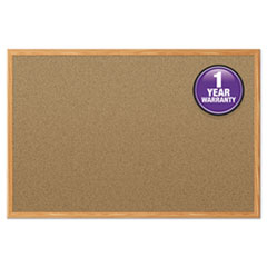 Economy Cork Board with Oak Frame, 48 x 36, Tan Surface, Oak Fiberboard Frame