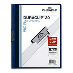 DuraClip Report Cover, Clip Fastener, 8.5 x 11, Clear/Navy, 25/Box