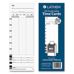 Time Clock Cards for Lathem Time 700E, One Side, 3.5 x 9, 100/Pack