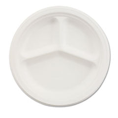 Paper Dinnerware, 3-Compartment Plate, 9.25" dia, White, 500/Carton