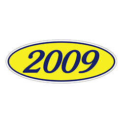 Oval Year Window Sticker - 2009 BLUE on YELLOW 12 / PK