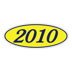 Oval Year Window Sticker - 2010 BLUE on YELLOW 12 / PK