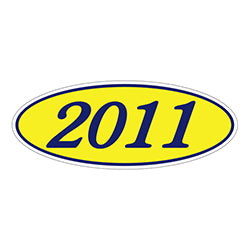 Oval Year Window Sticker - 2011 BLUE on YELLOW 12 / PK