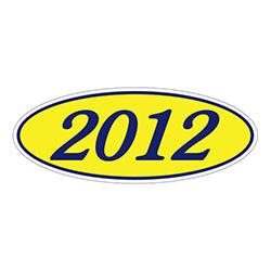 Oval Year Window Sticker - 2012 BLUE on YELLOW 12 / PK