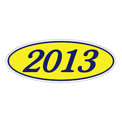 Oval Year Window Sticker - 2013 BLUE on YELLOW 12 / PK