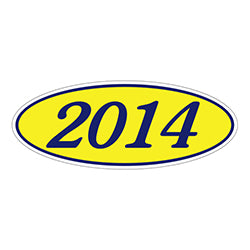 Oval Year Window Sticker - 2014 BLUE on YELLOW 12 / PK