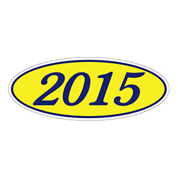 Oval Year Window Sticker - 2015 BLUE on YELLOW 12 / PK