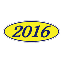 Oval Year Window Sticker - 2016 BLUE on YELLOW 12 / PK