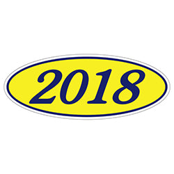 Oval Year Window Sticker - 2018 BLUE on YELLOW - Qty. 12 12 / PK