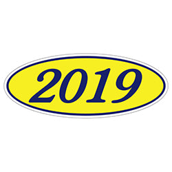 Oval Year Window Sticker - 2019 BLUE on YELLOW 12 / PK