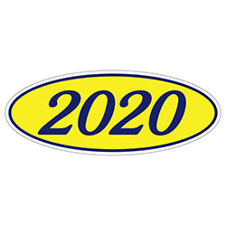 Oval Year Window Sticker - 2020 BLUE on YELLOW 12 / PK