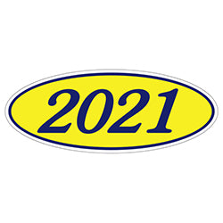 Oval Year Window Sticker - 2021 BLUE on YELLOW - Qty. 12 12 / PK