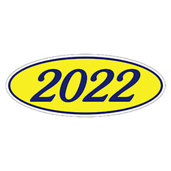 Oval Year Window Sticker - 2022 BLUE on YELLOW 12 / PK