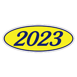 Oval Year Window Sticker - 2023 BLUE on YELLOW 12 / PK