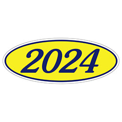 Oval Year Window Sticker - 2024 BLUE on YELLOW 12 / PK