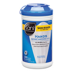 Hands Instant Sanitizing Wipes, 7.5 x 5, 300/Canister, 6/Carton