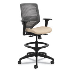 Solve Series ReActiv Back Task Stool, Supports Up to 300 lb, 23" to 33" Seat Height, Putty Seat, Charcoal Back, Black Base