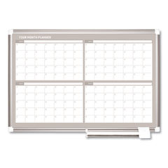 Magnetic Dry Erase Calendar Board, Four Month, 36 x 24, White Surface, Silver Aluminum Frame