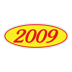 Oval Year Window Sticker - 2009 RED on YELLOW 12 / PK