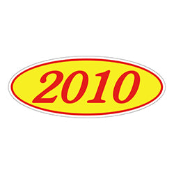 Oval Year Window Sticker - 2010 RED on YELLOW 12 / PK