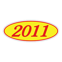 Oval Year Window Sticker - 2011 RED on YELLOW 12 / PK