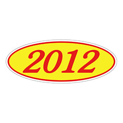 Oval Year Window Sticker - 2012 RED on YELLOW 12 / PK