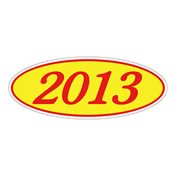 Oval Year Window Sticker - 2013 RED on YELLOW 12 / PK