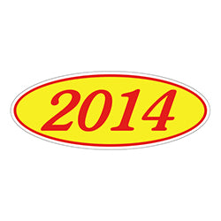 Oval Year Window Sticker - 2014 RED on YELLOW 12 / PK